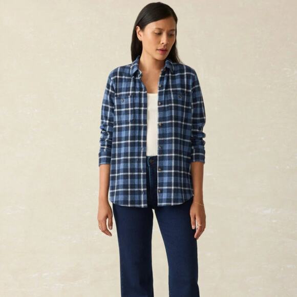 FAHERTY The Legend Sweater Shirt Blue Winds Plaid Sz M {S27} - Picture 1 of 7